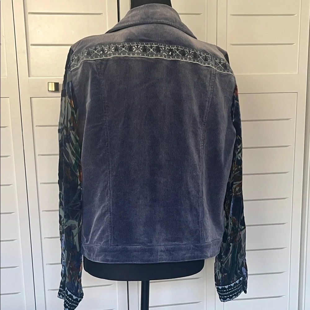 John Mark Jacket Dark Blue Corduroy Beaded Velvet Burnout Sleeves Medium - Picture 6 of 13
